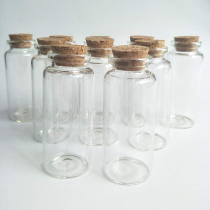 10Pcs Mini Small Clear Wishing Bottle Glass Vial 30x80mm (1.18x3.14inches) with Cork Stoppers for Wedding Favors