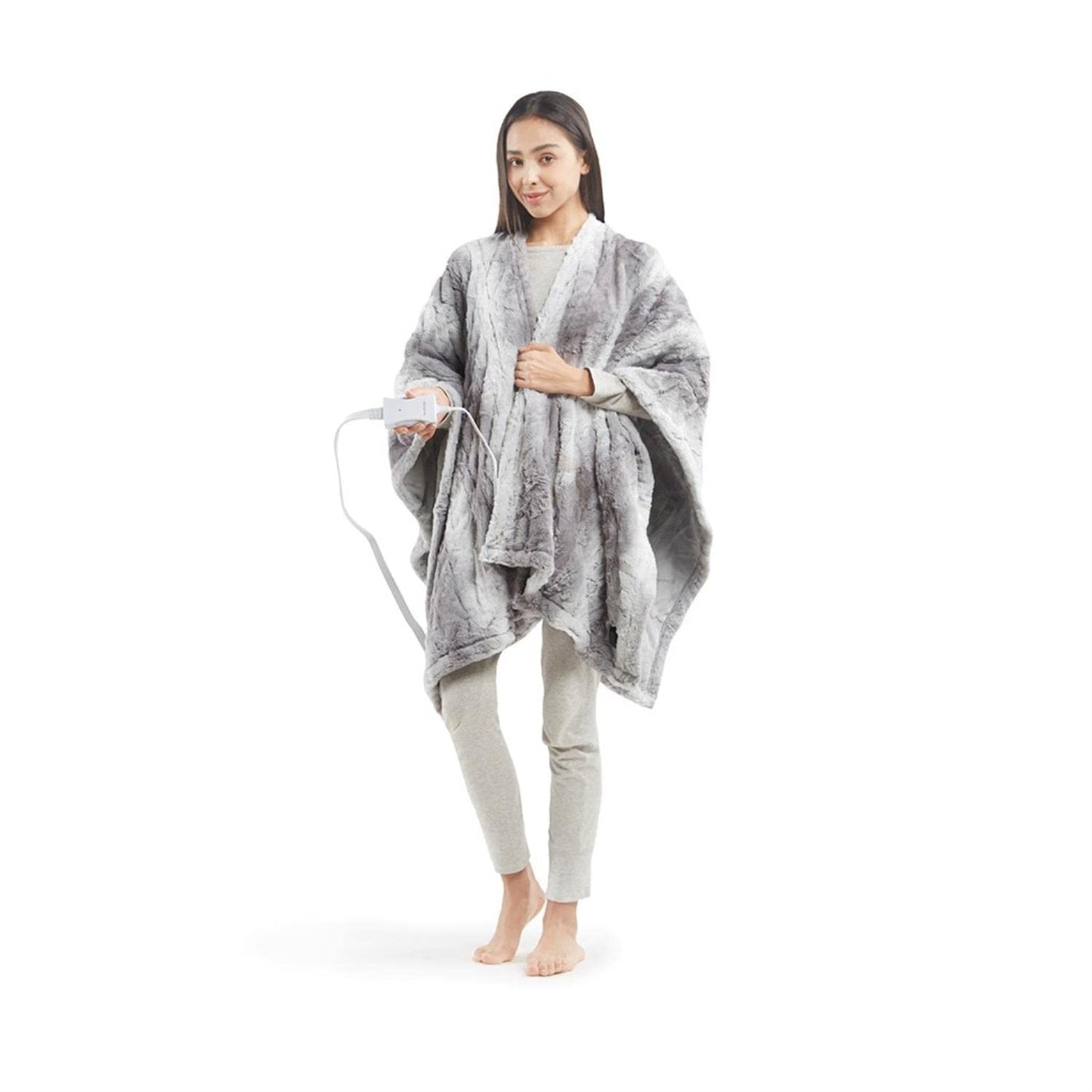 Beautyrest Zuri Reversible Faux Fur to Mink Electric Blanket, Auto Shut Off, Virtually Zero EMF, Multi Heat Setting, UL Certified, Machine Washable, Natural Marble Throw 50x70
