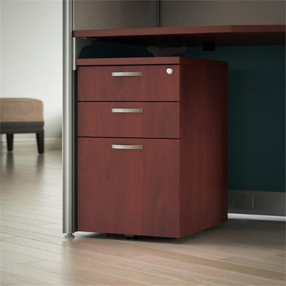 Pemberly Row Mobile File Cabinet, Hansen Cherry Finish, Engineered Wood, 3 Drawer Locking Design with Wheels, Fits Under Desk, Office Storage for Letter, Legal, and A4 Documents