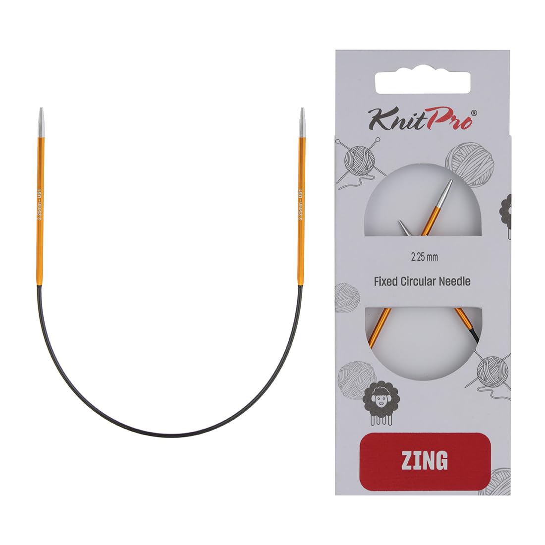 KnitPro Zing Fixed Circular Needles 9" (22.5cm) | US Size 1 (2.25mm)