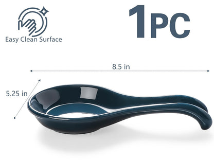 ONEMORE Spoon Rest for Stove Top, Extra Large Blue Ceramic Coffee Spoon Holder for Kitchen Counter, Heat-resistant Spatula Ladle Cooking Utensil Rest for Kitchen Decor