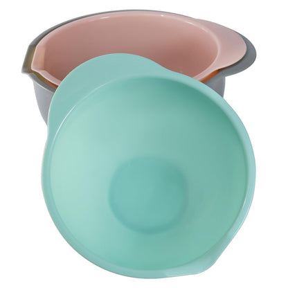 Cheeren Set of 3 Mixing Bowls with Pour Spout-Nesting Design Saves Space - Non-Slip, BPA Free, Dishwasher Safe Plastic - Kitchen Cooking and Baking Supplies (Green Pink Grey)