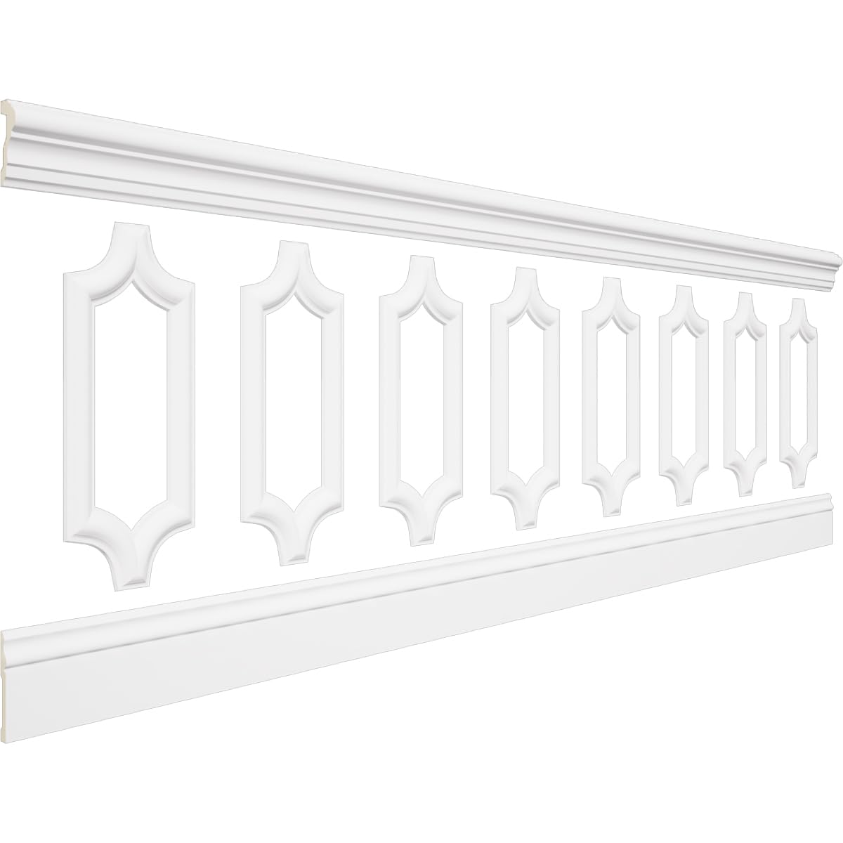 WPKUSC041P032 94 1/2"L (Adjustable 32"H to 36"H) Ashford Scalloped Panel Traditional Wainscot Paneling Kit