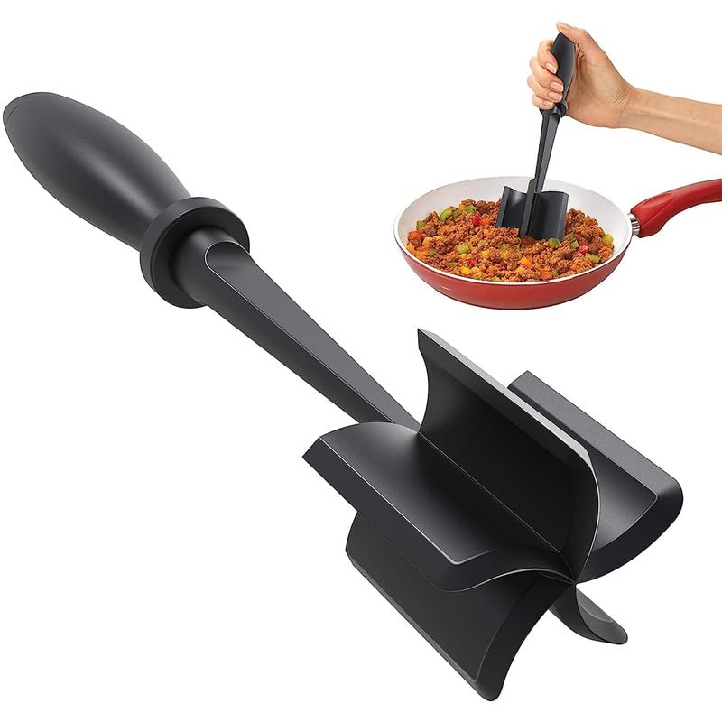 Heat Resistant Hamburger Masher - 5 Curve Blade Meat Masher for Hamburger, Mix and Chop Kitchen Tool