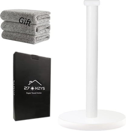 White Paper Towel Holder, Standing Countertop Roll Holder for Kitchen, Convenient Paper Towel Storage