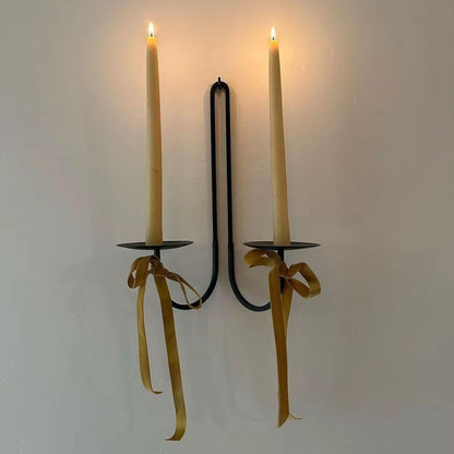 Double Armed Iron Candle Holders, Metal Wall Sconce Holder Set of 2, Black Modern Wall Candle Sconces for Living Room,