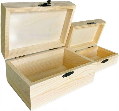 Oojami 12 Pc Rectangle Unfinished Wood Box Natural DIY Craft Stash Boxes with Hinged Lid and Front Clasp for Arts Hobbies Comes in 2 Different Sizes