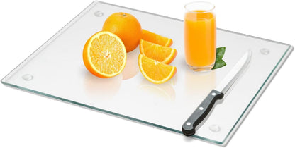 Tempered Glass Cutting Board for Kitchen, Clear Glass Board, Heat Resistant, Non-Slip Feet, 12x16"