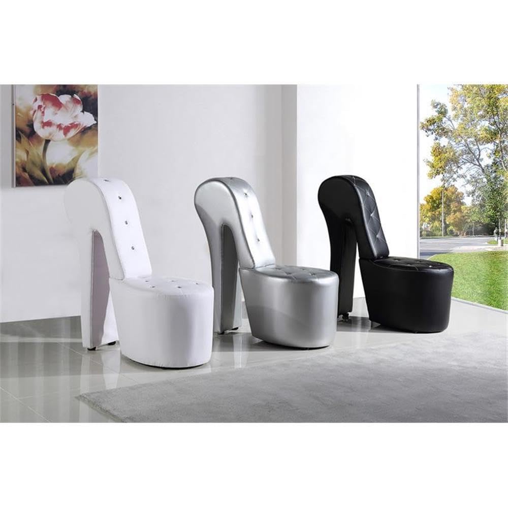 Best Master Furniture High Heel Faux Leather Shoe Chair with Crystal Studs, Black