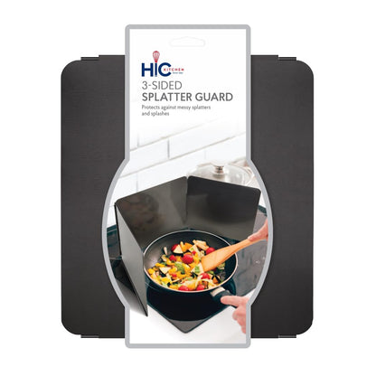 HIC Kitchen 3-Sided Splatter Guard, Non-Stick Carbon Steel, Heat Safe, Folds Flat For Storage, Fits Up To 10.5-Inch Pans And Bowls