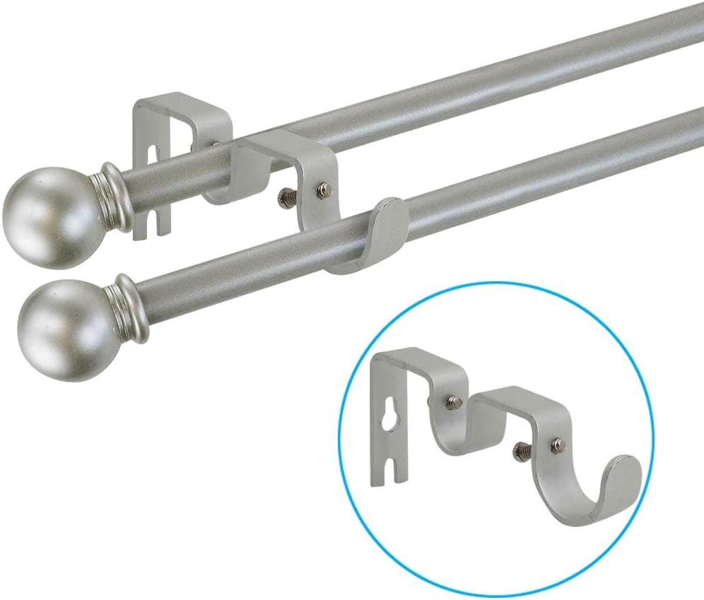TLBTEK 3PCS Silver Curtain Rod Bracket, Heavy Duty Double Curtain Rod Hanging Brackets for Window, Bedroom, Home Drapery