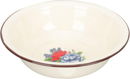 Enamel Mixing Bowl, Large Vintage Flower Face Washing Basin for Camping, Dinner Serving Platter