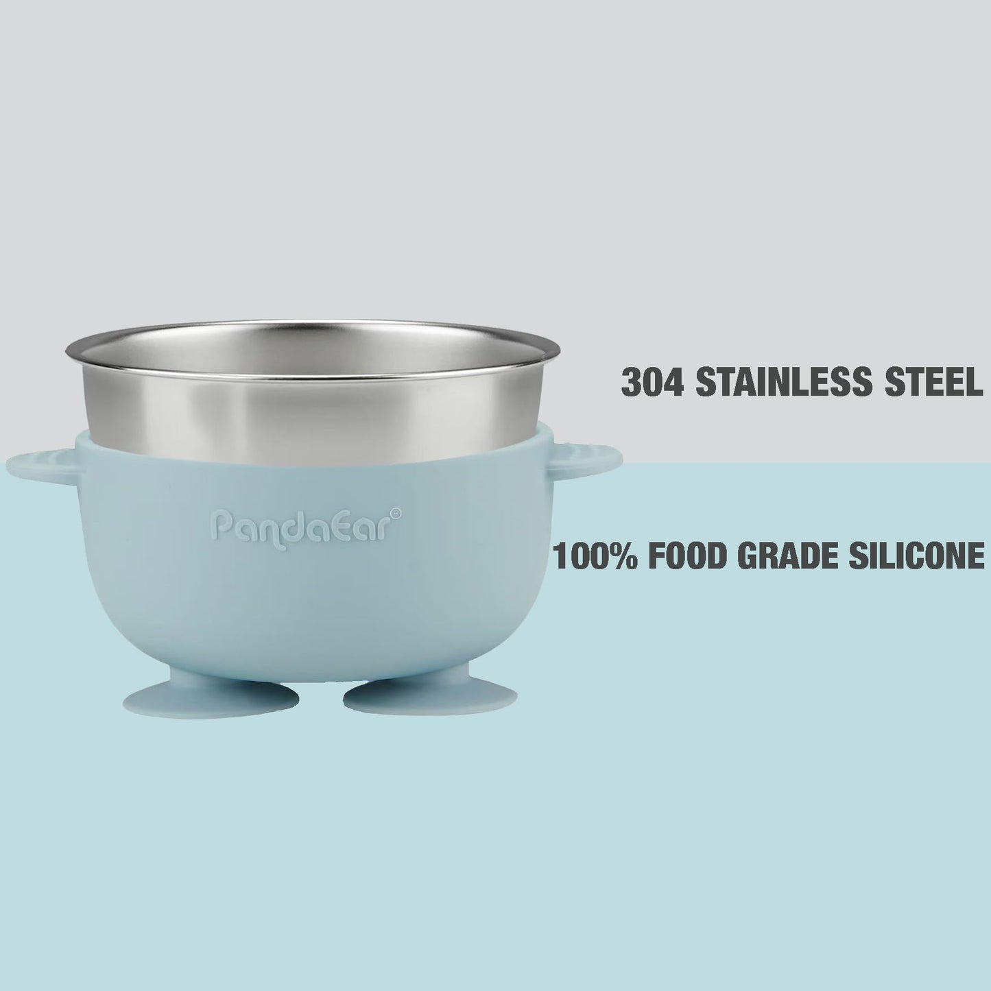 PandaEar 3 Pack Stainless Steel Baby Suction Bowls, Non-Slip Child Food Bowl with Silicone Sleeve for Kids Toddlers Infants, Unbreakable & Mess Free (Blue Green Beige)