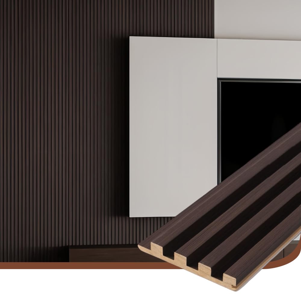 NovaGrid Board 4PCS Acoustic Wood Slat Wall Panels for Wall Decor and Ceiling 3D Fluted Sound Absorbing Panel Soundproof with Wood Finish 108"×6" (Walnut Brown)