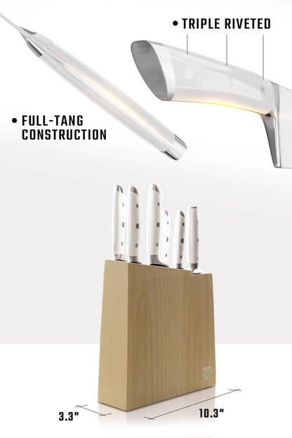 Dalstrong Knife Set Block - 8 Piece - Gladiator Series - German High Carbon Steel Kitchen Set - Premium Food-Grade White ABS Polymer Handles - NSF Certified