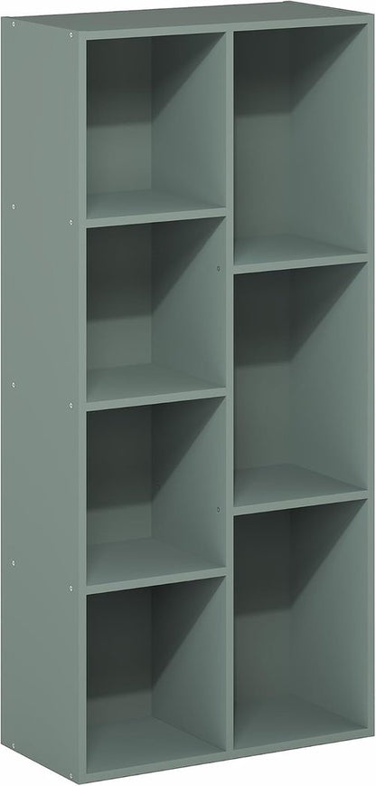 Furinno LUDER 7-Cube Bookshelf - Easy Assembly Bookcase with Open Shelves | Sage Green, 9.4 x 19.5 x 41.7