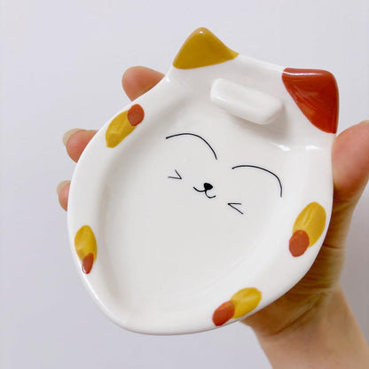PROVIVID Ceramic Utensil Rest for Stove Top, Cute Cartoon Cat Spoon Holder for Ladles, Tong, Patula, Chopsticks, Coffee Spoon Holder, Heat-Resistant Cooking Cutlery Rests，Condiment tray, Snack plate