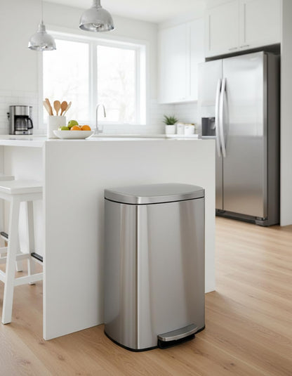 Garvee Step-on Stainless Steel Kitchen Trash Can - 13 Gal / 50 L Large Capacity, Rustproof Metal Garbage Bin with Soft Close Lid, Removable Inner Bucket & Rear Handle