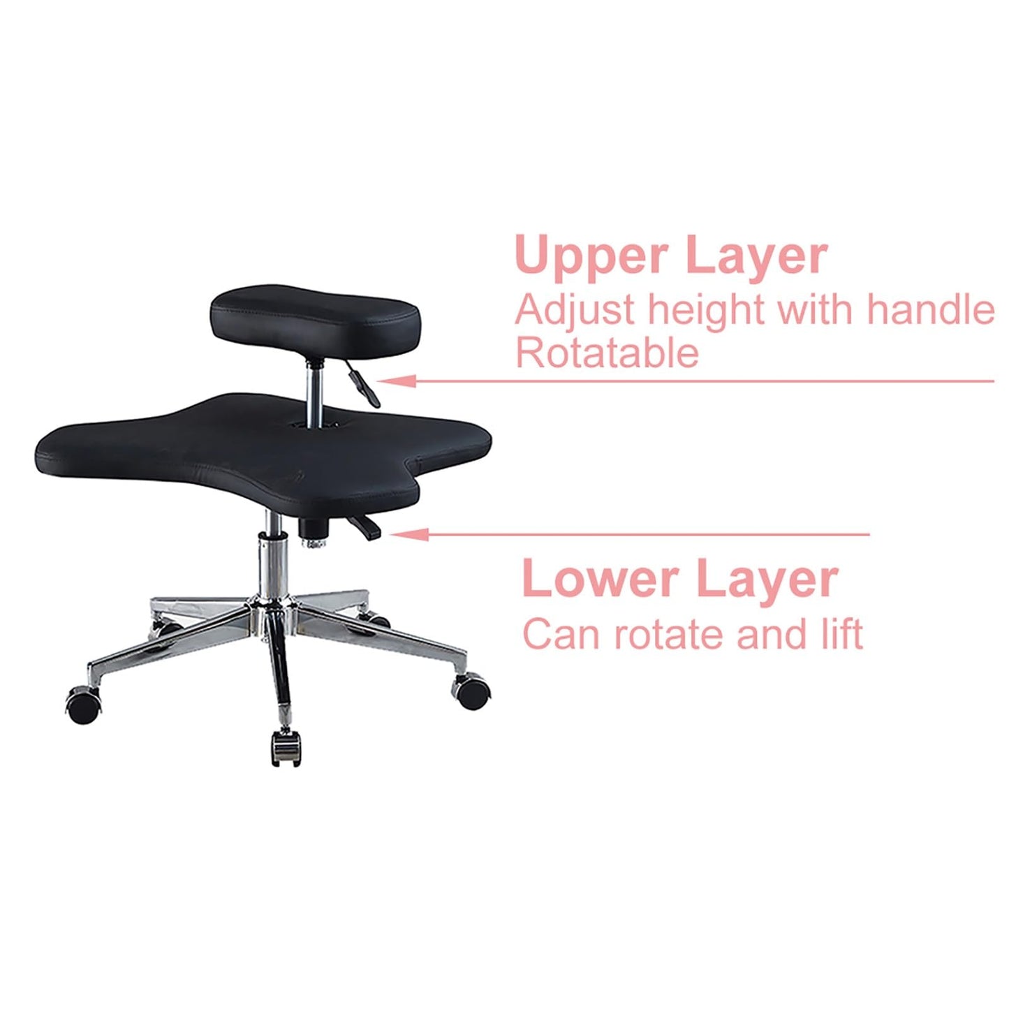GenSDH Ergonomic Kneeling Chair, Cross-Legged Chair, Meditation Chair, Home Office Desk Chair with Wheels, Height Adjustable (Svart One Size),Svart-One Size