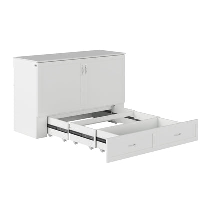 AFI Hamilton Queen Murphy Bed Chest with Mattress, Storage, and Built-in Charger in White