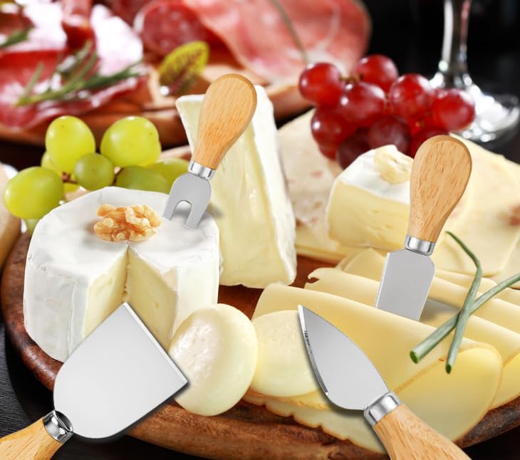 YXChome 4 Cheese Knives Set - Cheese Knife,Cheese Fork,Cheese Slicer,Butter Knife - Mini Premium Stainless Steel Cheese Knife Set - Cheese Knives for Charcuterie Board - Charcuterie Boards Accessories