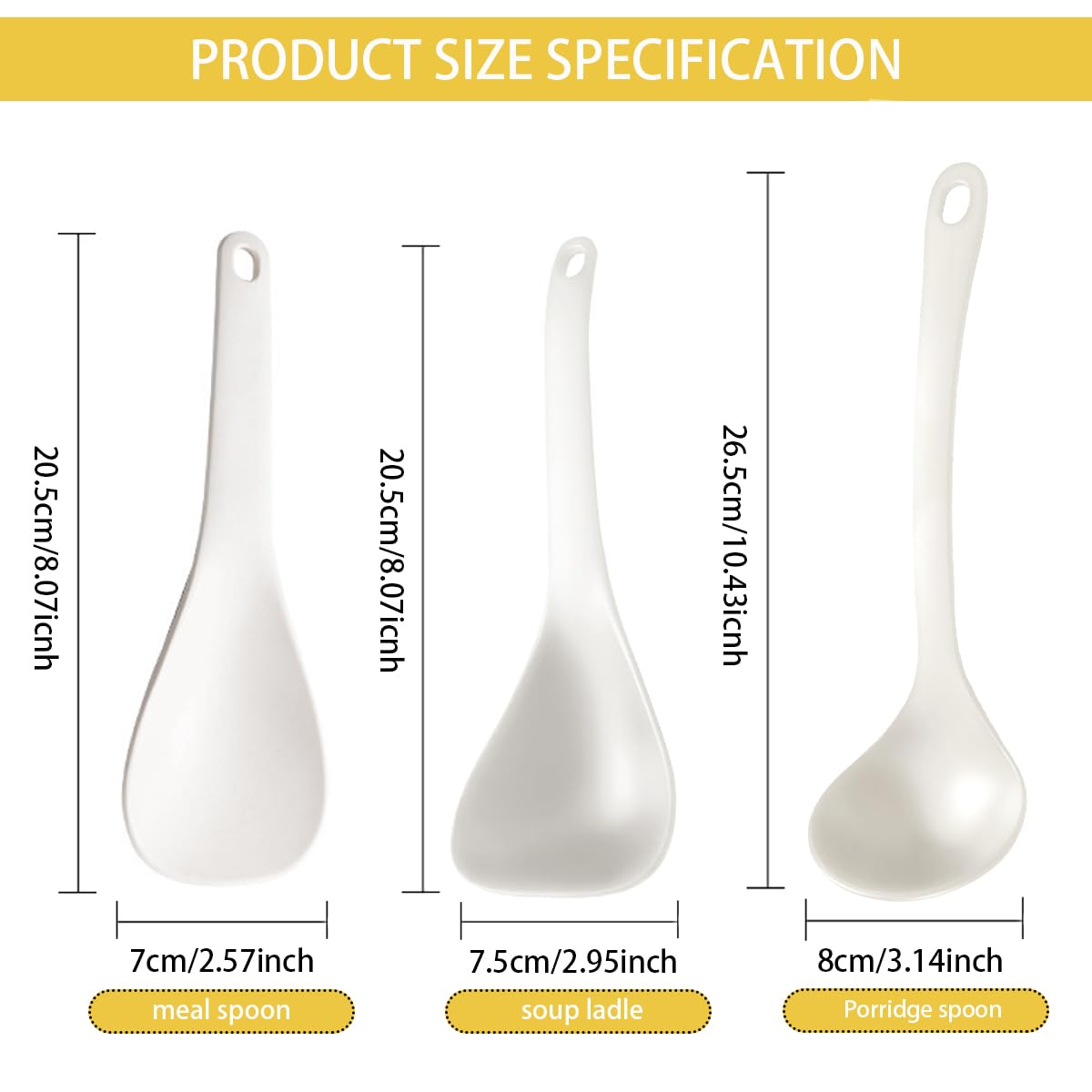 DOERDO 3Pcs Rice Paddle Spoon Soup Spoon Non Stick Rice Scooper Rice Spatula Cooking spoon for Rice Soup Potato, White