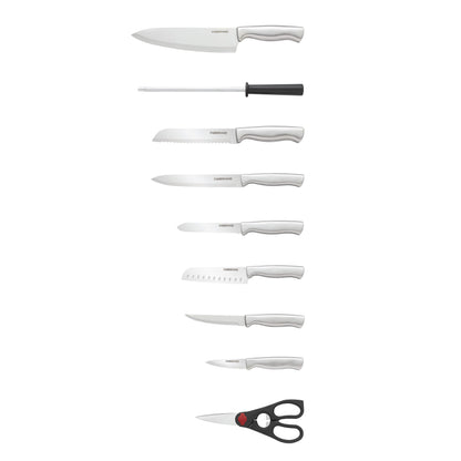 Farberware 15-Piece Kitchen Knife Set, High-Carbon Stainless Steel Blades with Wood Block, Steak Knives, Sharpening Tool & All-Purpose Shears, Razor Sharp, Ergonomic Stainless Steel Handles