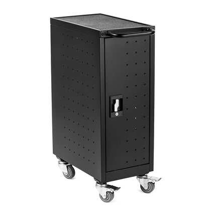 Line Leader Compact 16 Device Rolling Mobile Charging Cart for Chromebooks, Laptops, Tablets, Charging Station For Classrooms and Offices, Includes Power Strip and Locking Cabinet (Black, 34in x 23in)