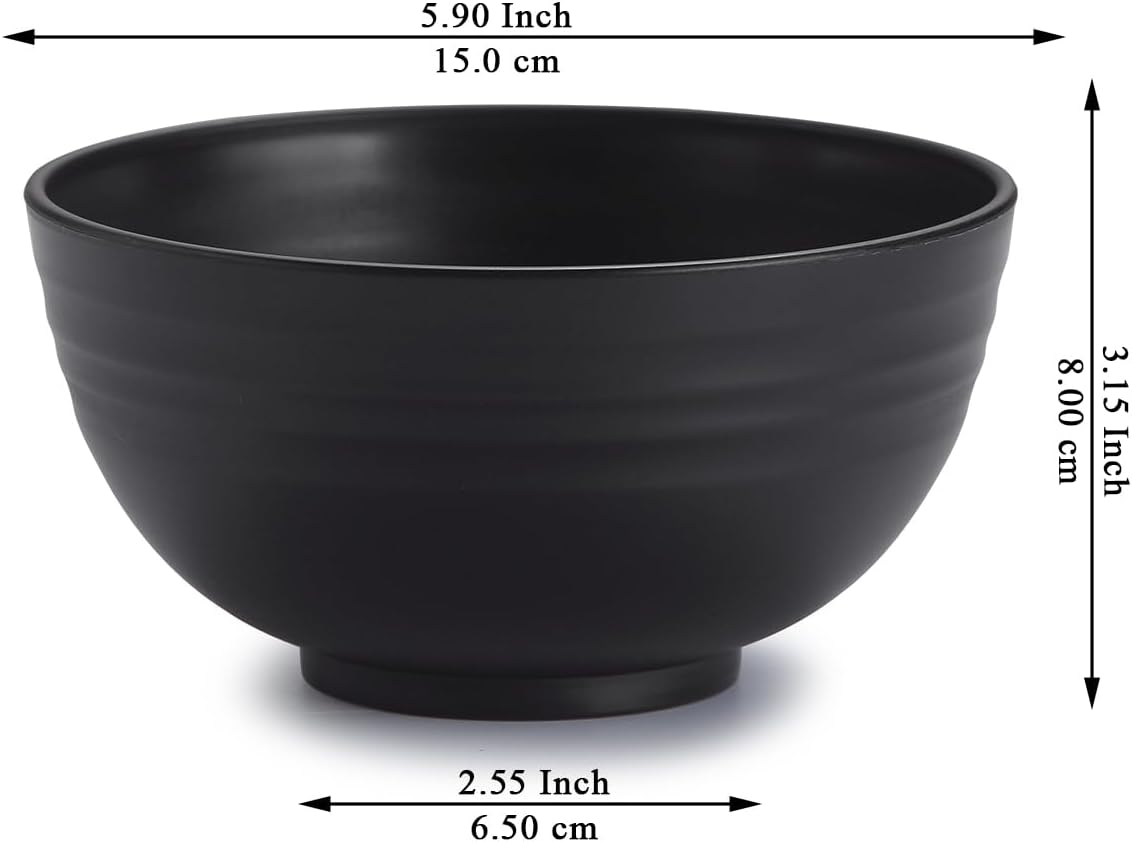 Berglander Set of 12 Black Plastic Bowls, 25oz Reusable Ramen, Soup, Cereal Bowls for Home, Restaurant, Outdoor Use