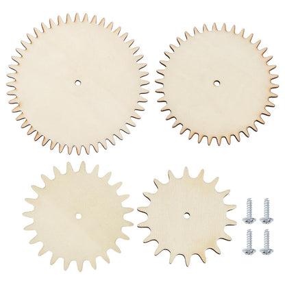 OLYCRAFT 4Sets Unfinished Wooden Gears Interchangeable Wood Gears Undyed Wooden Gear Pieces Steampunk Wood Pieces DIY Paint Gear Craft Supplies with Screw for DIY Craft Decoration Busy Board Accessory