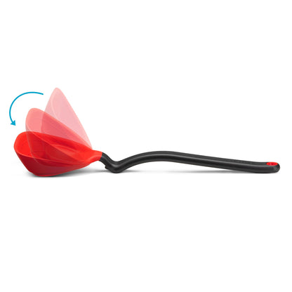Dreamfarm Fladle Fold-Flat, Space-Saving Serving & Cooking Ladle Measures up to 1/2 Cup with Silicone Scraping Squeegee-Tip - 12" Red
