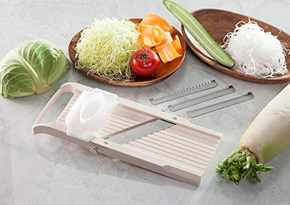 Benriner Super Standard Madoline Slicer, with with 4 Japanese Stainless Steel Blades, Almond