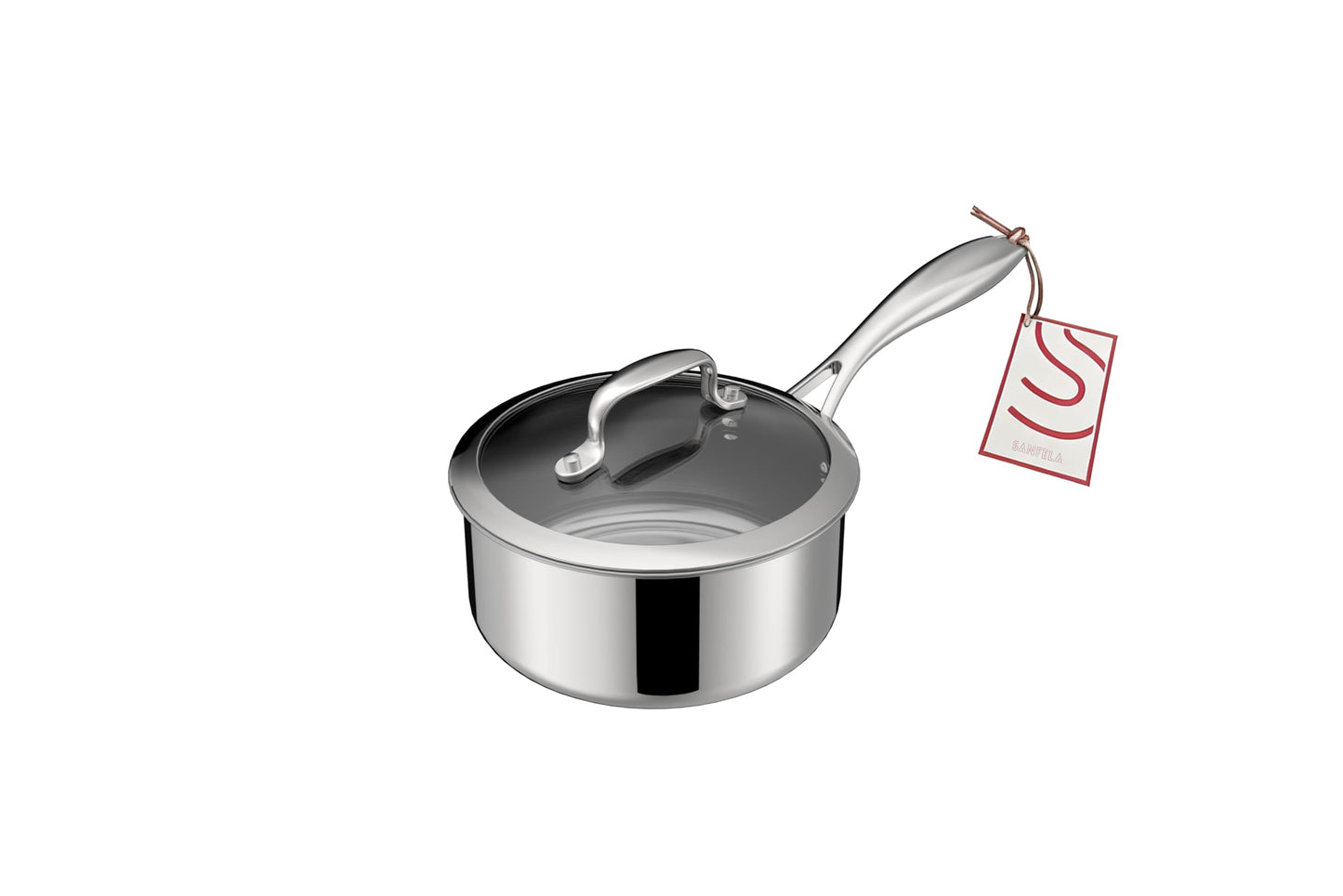 SANFELA 1.3 Quart Stainless Steel Saucepan with Glass Lid, 5 Ply Stainless Clad Construction, Suitable for All Cooktops, PTFE, PFAS and PFOA Free