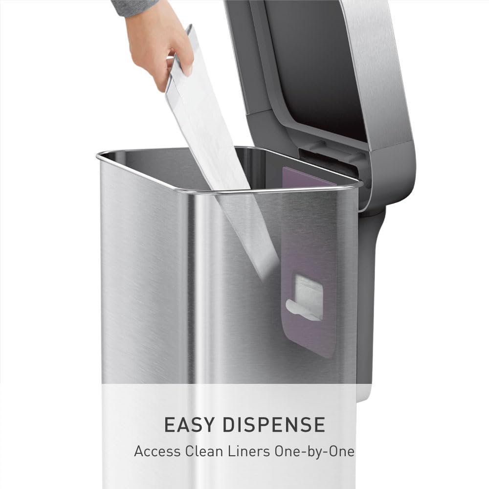 simplehuman 45 Liter / 12 Gallon Liter Rectangular Hands-Free Kitchen Step Trash Can with Soft-Close Lid, Brushed Stainless Steel with Plastic Lid