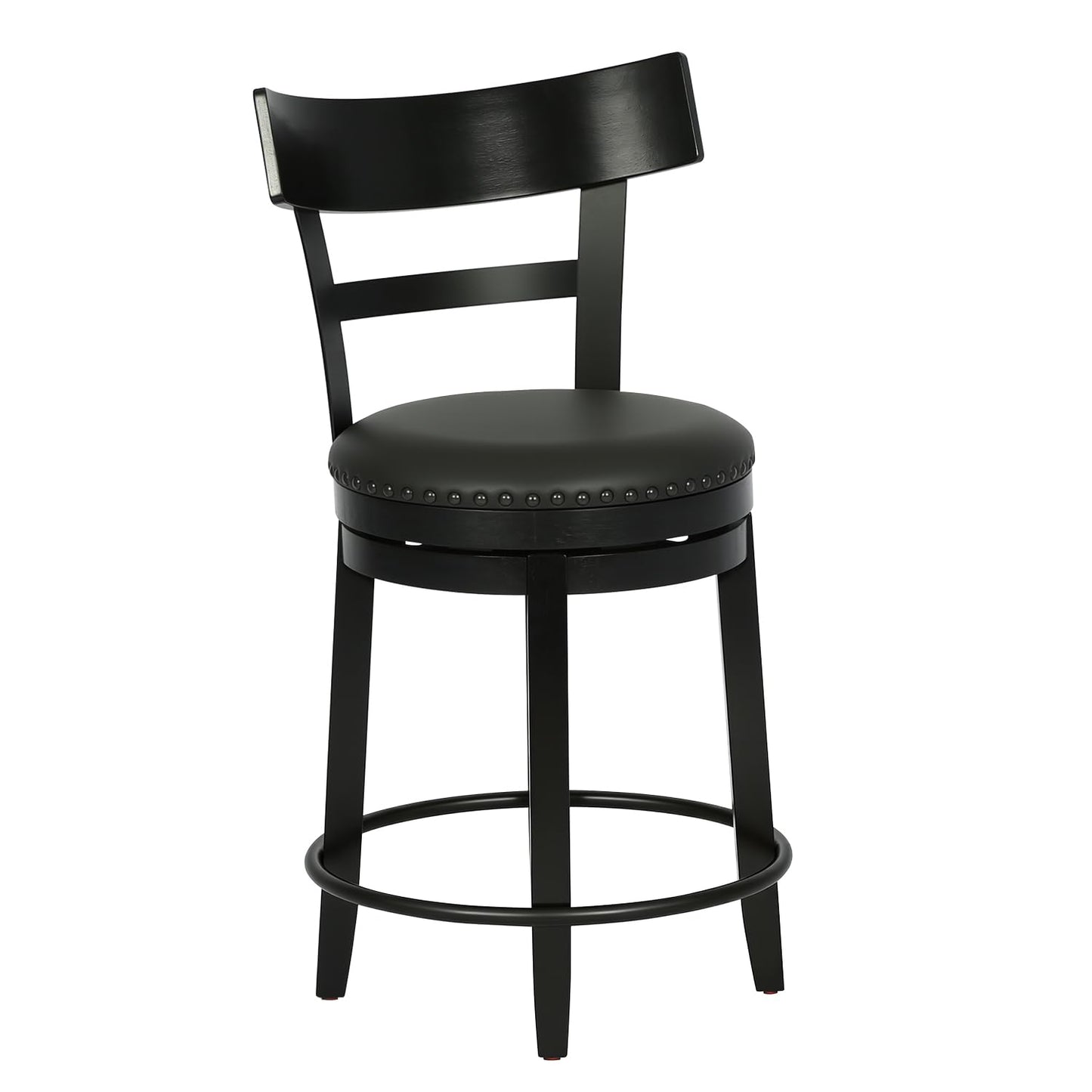 FDW Swivel Counter Height Bar Stools Set of 2 with Back, 24 Inch Upholstered Bar Stools, 360° Swivel Seat with Footrest, Black