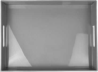 15.7 11.8 x1.6 Grey Decorative Tray, Rectangular Large Serving Tray with Handles, Plastic Coffee Table Tray