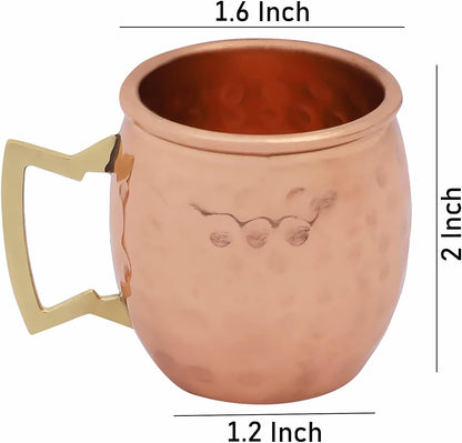 Buddha4all 2 Oz. Solid Copper Mini Moscow Mule Shot Mug Set, Copper Hammered Shot Glass Set (4)