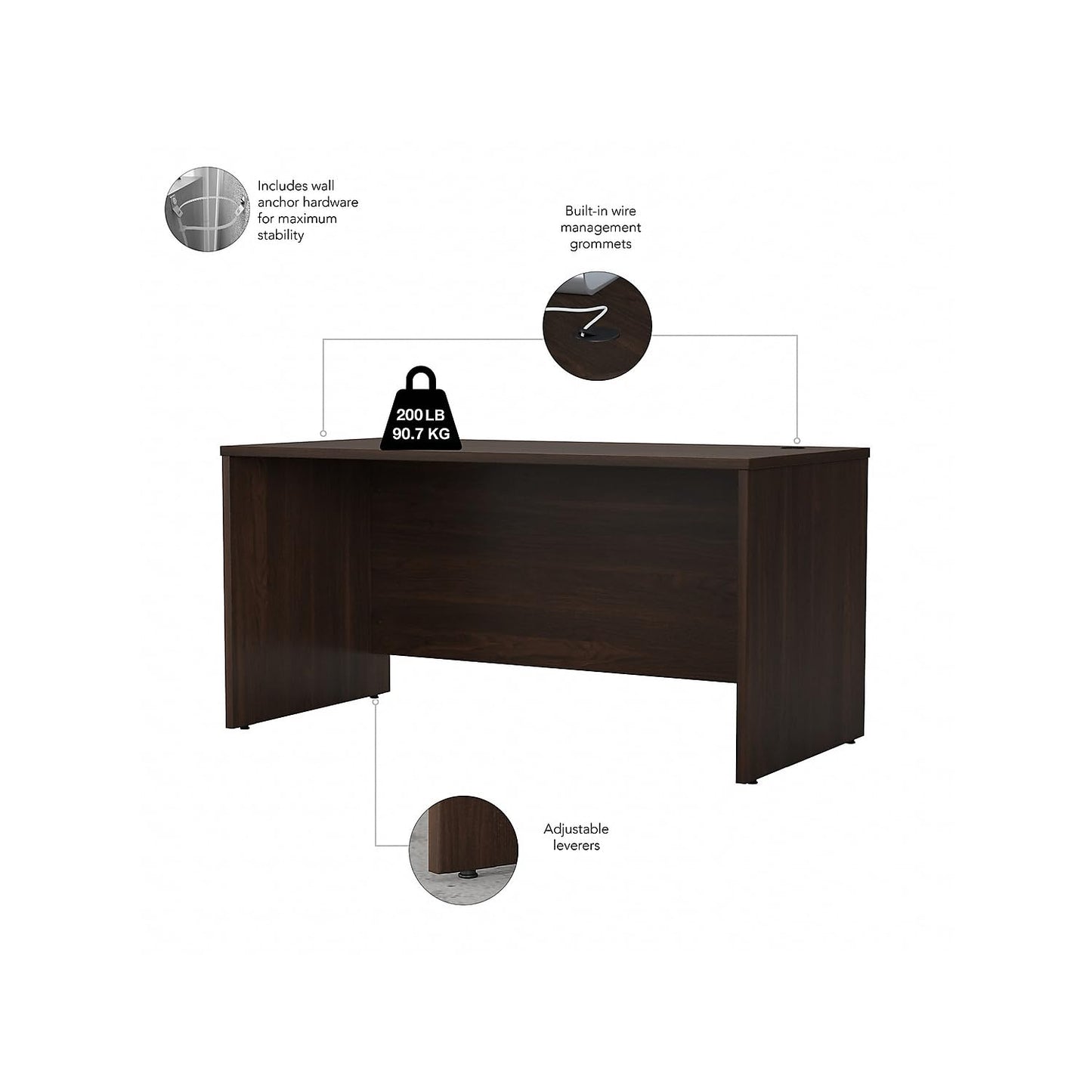 Bush Business Furniture Studio C 60W x 30D Office Desk in Black Walnut, Computer Table for Home or Professional Workspace