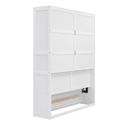 Jintop Queen Size Murphy Bed Wall Beds with Storage Shelves,Hide Away Bed Frame Easily Folds into Wood Cabinet,W/Mattress Holder,for Small Space,Guest Room,Apartment,White