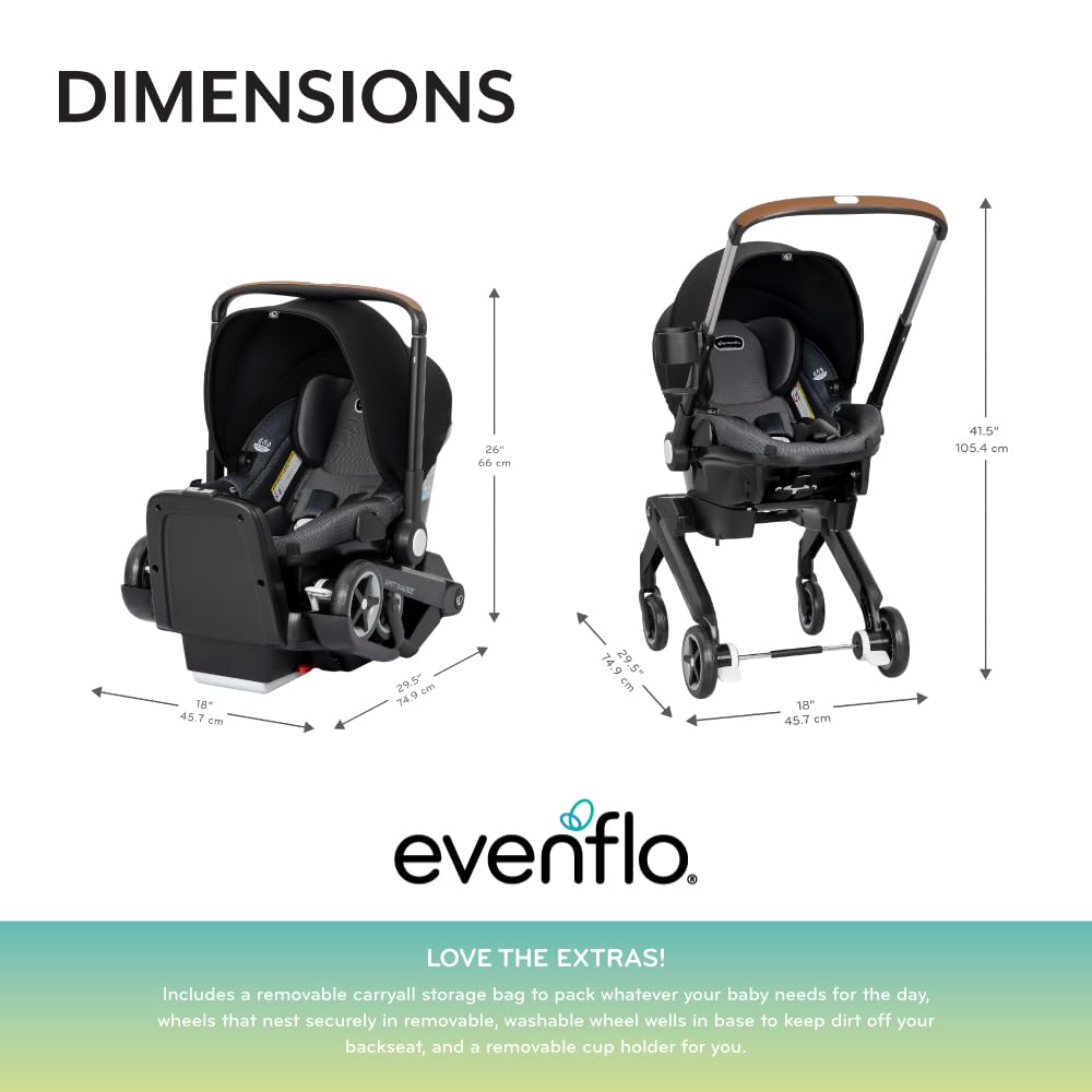 Evenflo Shyft DualRide Infant Car Seat Stroller Combo with Carryall Storage (Boone Gray)