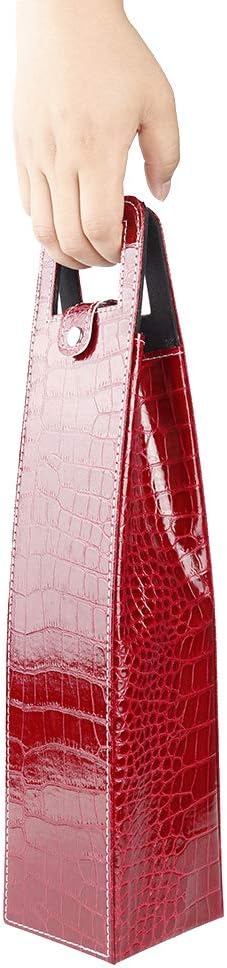 Wine Tote Bag, 1 Bottle PU Reusable Leather Insulated Carrier for Champagne, Beer Gift Bags (Red)