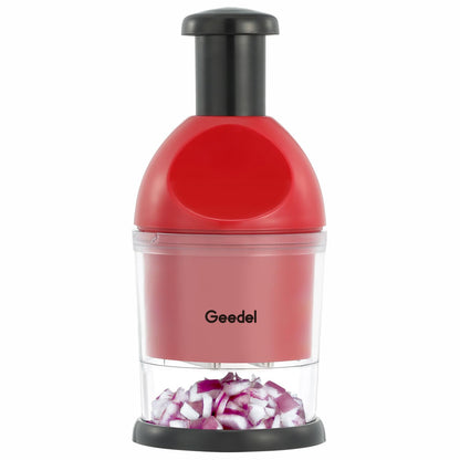 Geedel Food Chopper, Easy to Clean Manual Hand Vegetable Chopper, Dishwasher Safe Slap Onion Cutter for Veggies Onions Garlic Nuts Salads Red