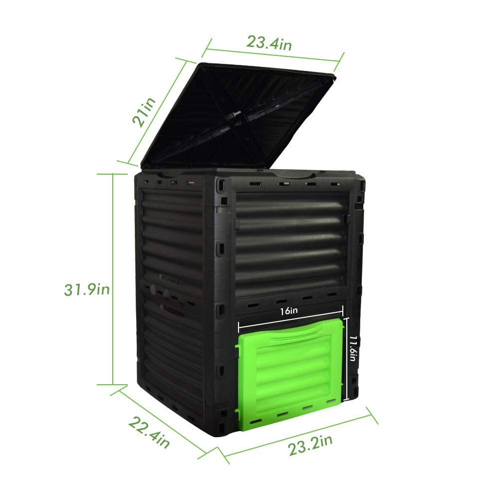 EJWOX 80 Gallon (300L) Large Capacity Static Compost Bin - Forest Green Outdoor Waste Composter with Easy-Access Hatch, Efficient Aeration System for Fast Organic Fertilizer, Sturdy Design