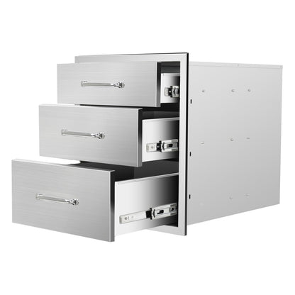 SGOLAN Outdoor Kitchen Drawers 18" W x 21" H x 23" D Flush Mount Triple BBQ Drawers with Chrome Handle Stainless Steel Drawer for Outdoor Kitchen Island, Patio Grill Station