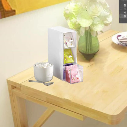 Plastic Tea Bag Organizer with 3 Drawers, Desk Drawer Organizer, Stackable Storage Drawers, White Tea Box, Makeup Organizer, Clear Tea Bag Storage, Coffee Storage for Tea Bags, Sugar Packets, Cosmetic