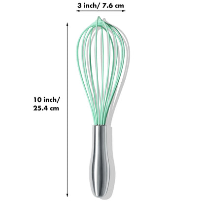 OYV 10-Inch Teal Silicone Whisk, Heat Resistant 480°F Kitchen Whisk with Stainless Steel Ergonomic Handle, Non-Scratch for Nonstick Cookware, Dishwasher Safe, Perfect for Blending, Cooking & Beating