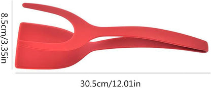 2 in 1 Grip and Flip Spatula Tongs, Large Non-Stick Food Clip Egg Turner for Cooking, Pancake, Omelet (Red)