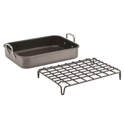 Rachael Ray Brights Hard Anodized Nonstick Roaster / Roasting Pan with Rack - 16 Inch x 12 Inch, Gray