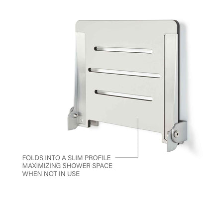 Seachrome 18 inch Silhouette Slimline Folding Wall Mount Shower Bench Seat, Light Gray Seat with Silver Frame