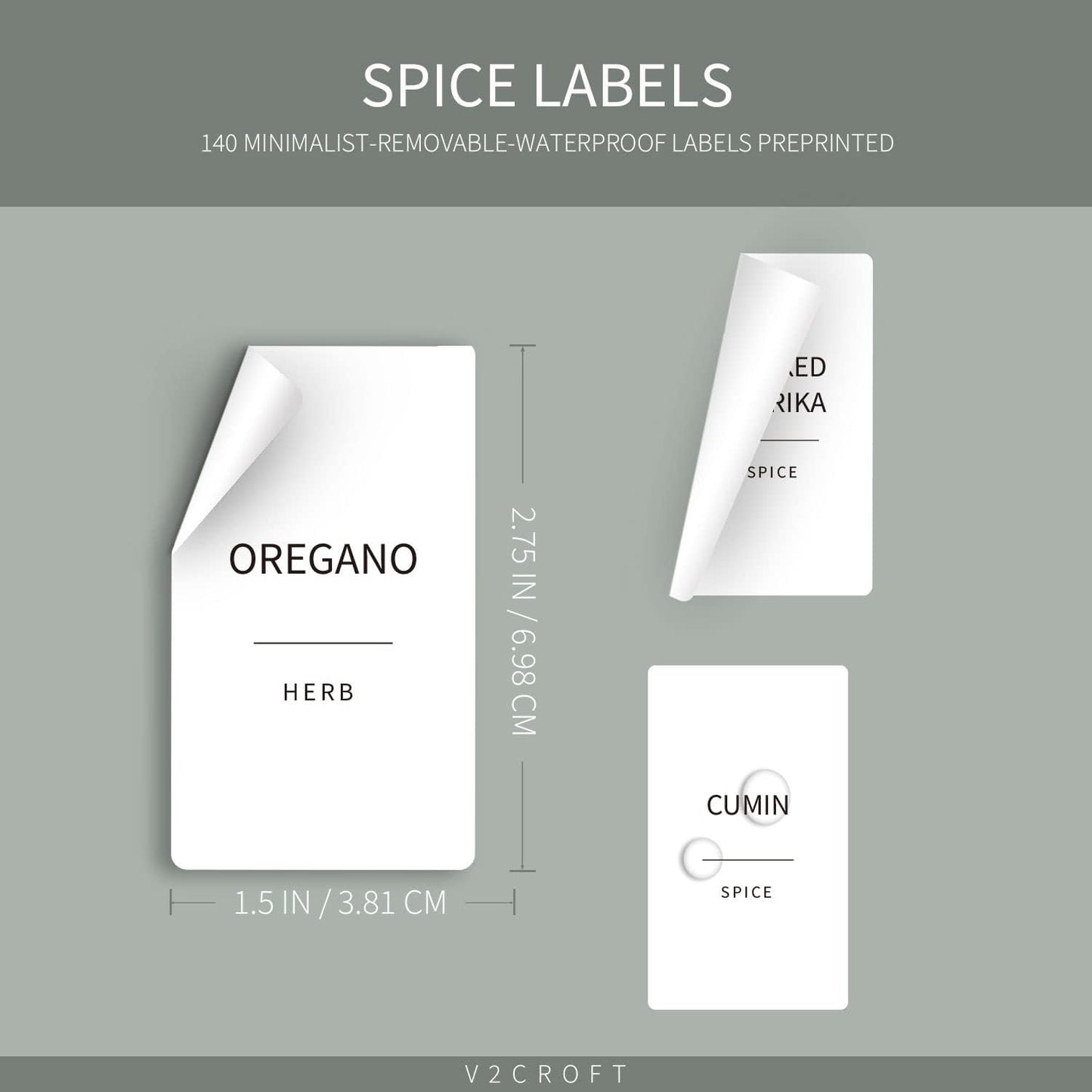 Spice Jar Labels, 140 pcs Minimalist Preprinted White Stickers for Herb Seasoning, Kitchen Pantry Organization
